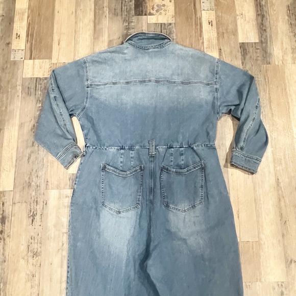 Eloquii Denim Boiler Suit Jumpsuit Light Wash Blue Long Sleeve Plus Size 22 - Picture 7 of 10
